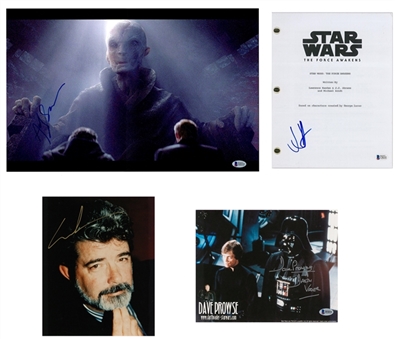 Star Wars Signed Memorabilia Lot of (4) Including George Lucas, David Prowse, JJ Abrams and Andy Serkis (Beckett & JSA)